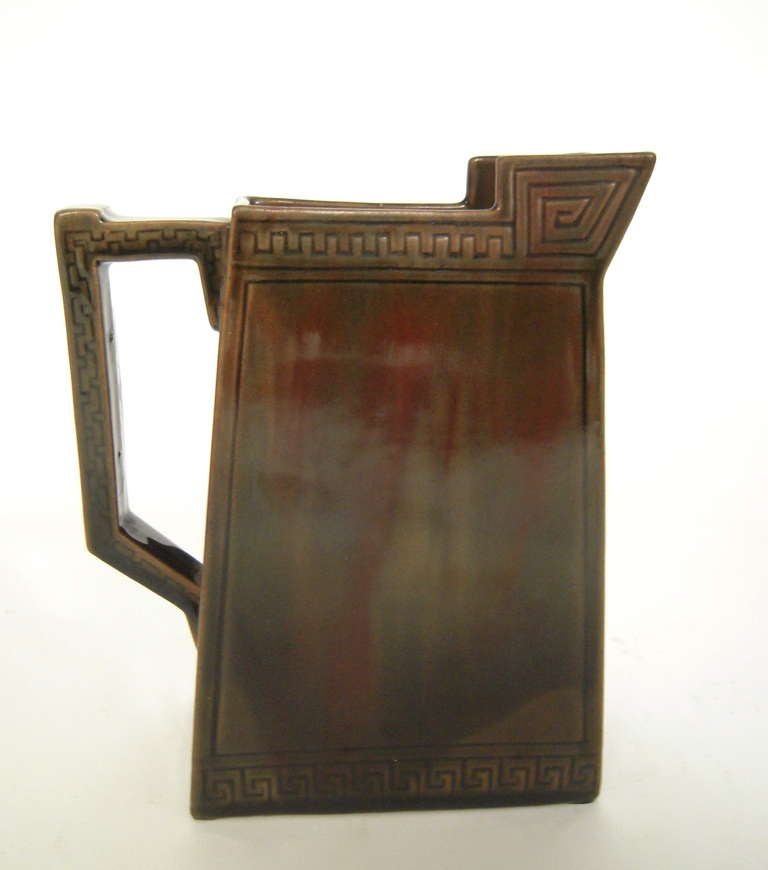 19th Century Graphic and Sculptural Art Pottery Pitcher by Chelsea Keramic