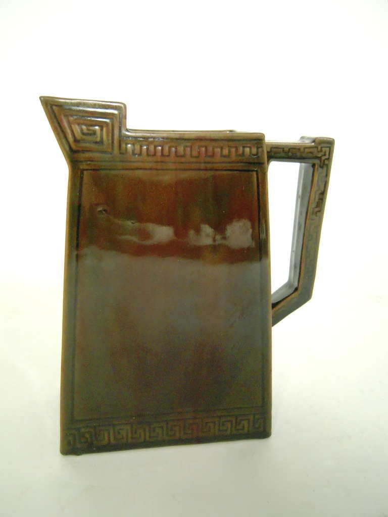 Graphic and Sculptural Art Pottery Pitcher by Chelsea Keramic In Excellent Condition In Essex, MA