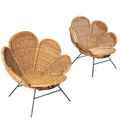 Pair of Wicker Flower Form Garden or Patio Chairs