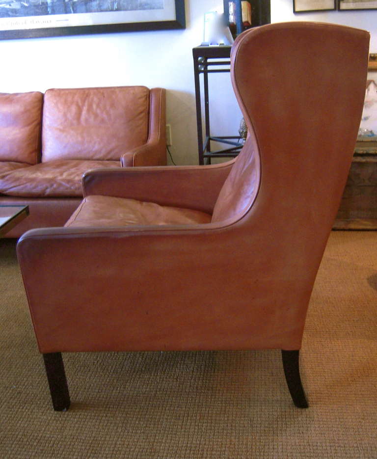 Mid-Century Modern Leather Sofa, Club Chair and Wing Chair by Borge Mogensen