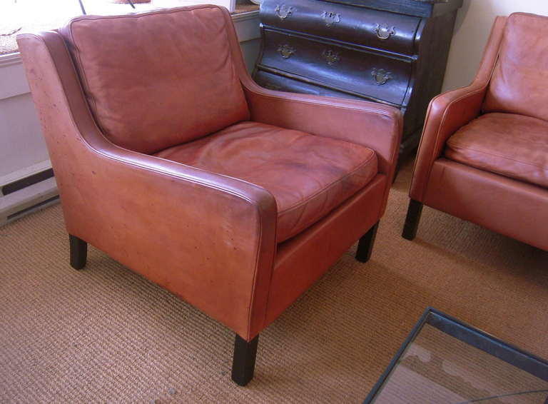 Leather Sofa, Club Chair and Wing Chair by Borge Mogensen In Good Condition In Essex, MA