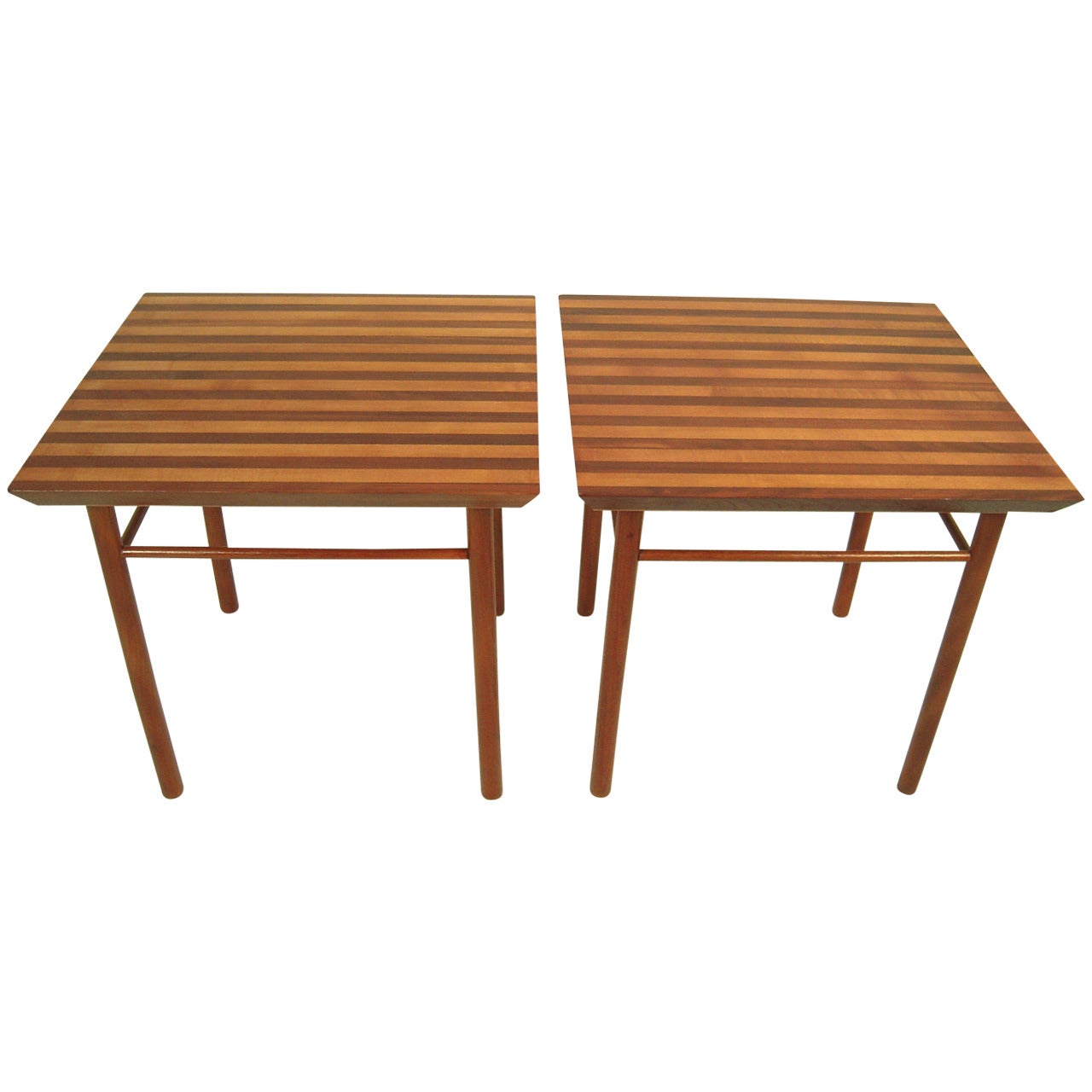 Pair of Graphic Striped Wood Occasional Tables