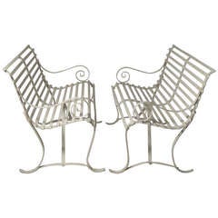Pair of Garden Benches with Scrolled Arms