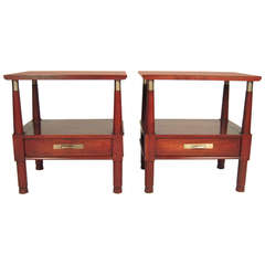 Pair of Cherry and Metal End Tables or NIght Stands