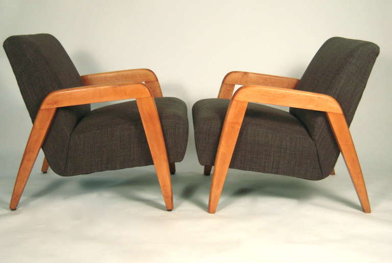 American Pair of Mid-Century Modern Upholstered Armchairs