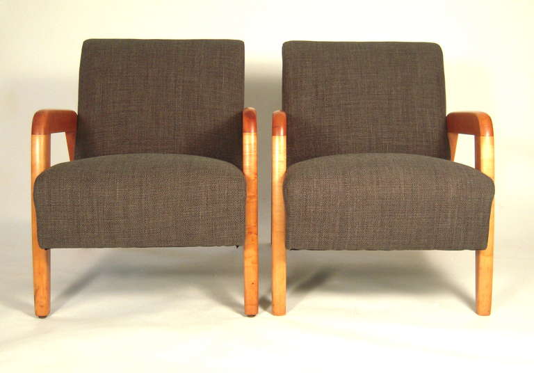 Pair of Mid-Century Modern Upholstered Armchairs In Excellent Condition In Essex, MA