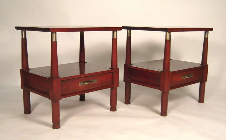 American Pair of Cherry and Metal End Tables or NIght Stands