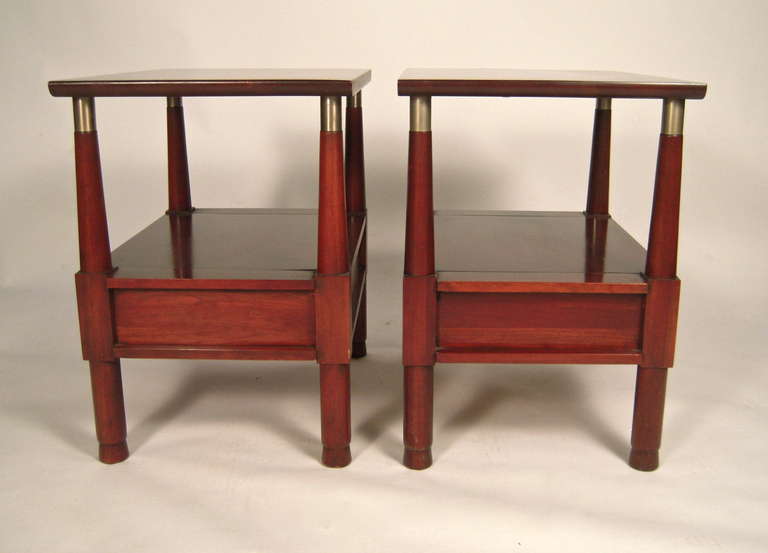 Pair of Cherry and Metal End Tables or NIght Stands In Excellent Condition In Essex, MA