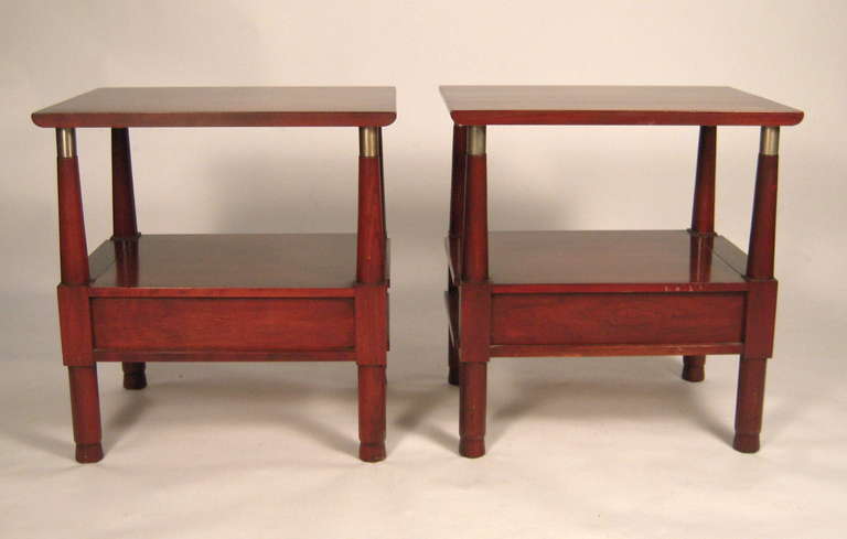 Mid-20th Century Pair of Cherry and Metal End Tables or NIght Stands