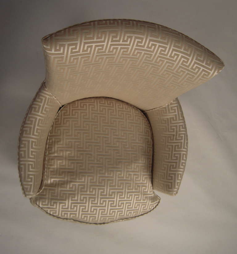 Stylish Small Curved Upholstered Slipper Chair In Excellent Condition In Essex, MA