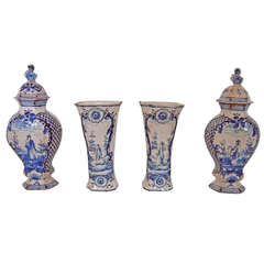 Four Piece Blue and White Dutch Delft Garniture