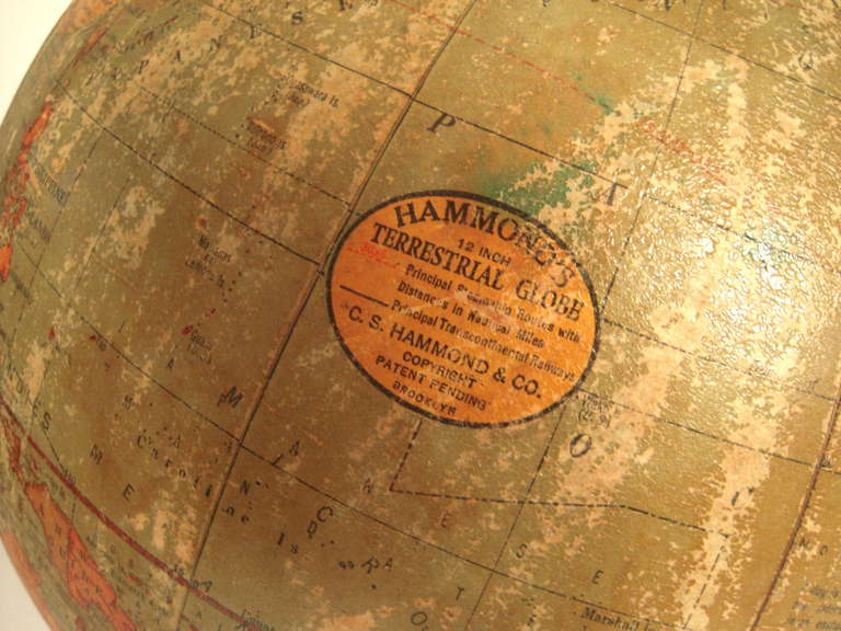 Mid-20th Century Decorative C. S. Hammond Floor Globe on Iron Stand