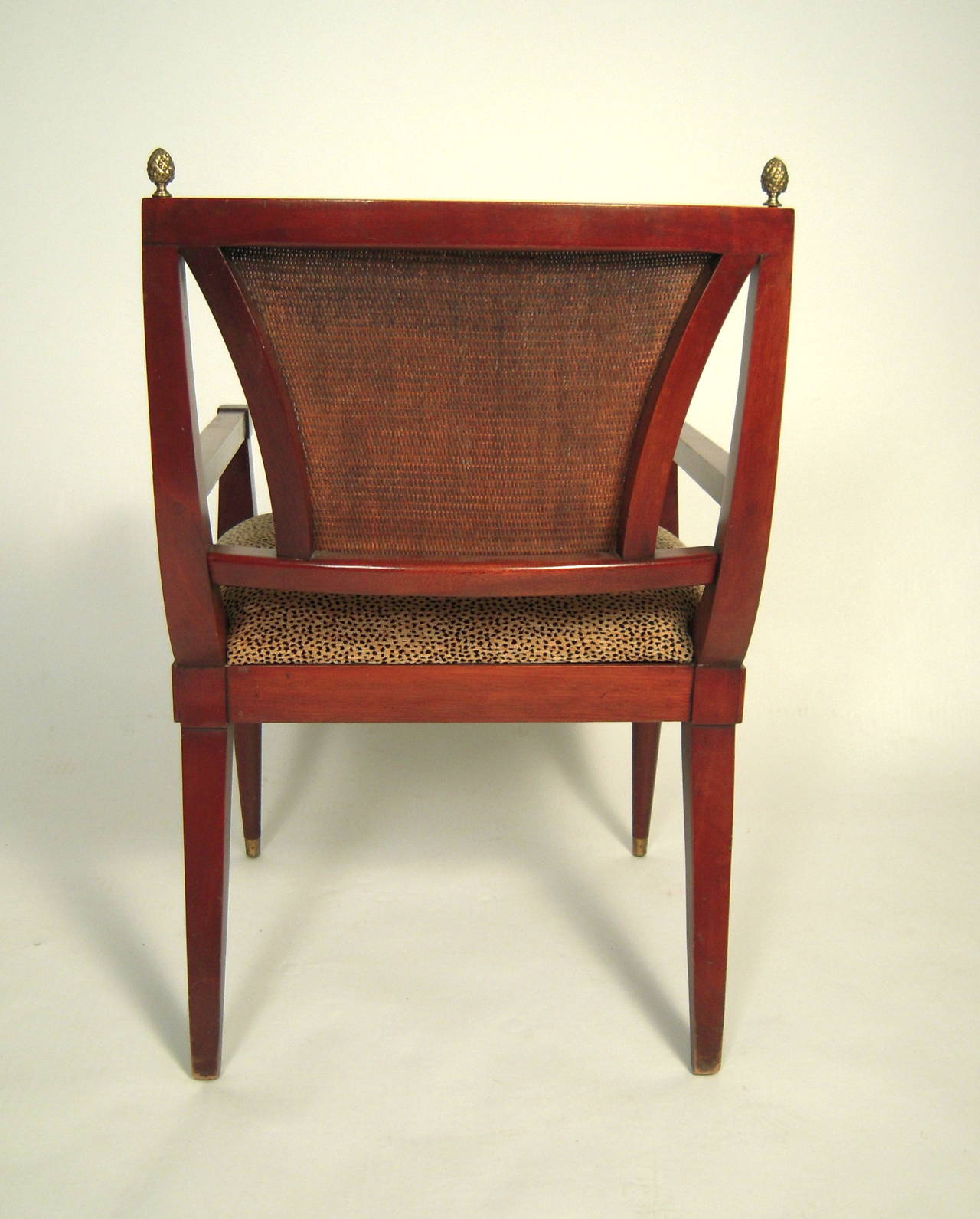 Mid-Century Neoclassical Style Caned Armchair with Pineapple Finials 1