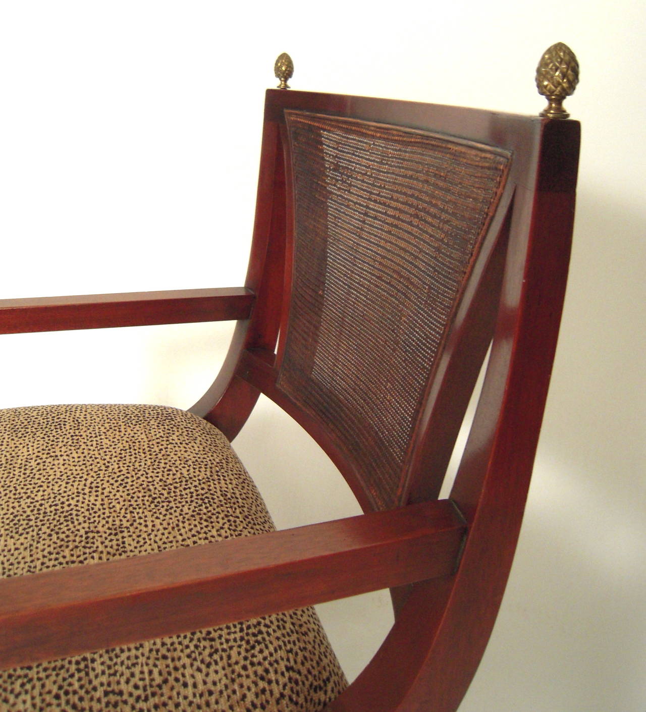 Carved Mid-Century Neoclassical Style Caned Armchair with Pineapple Finials