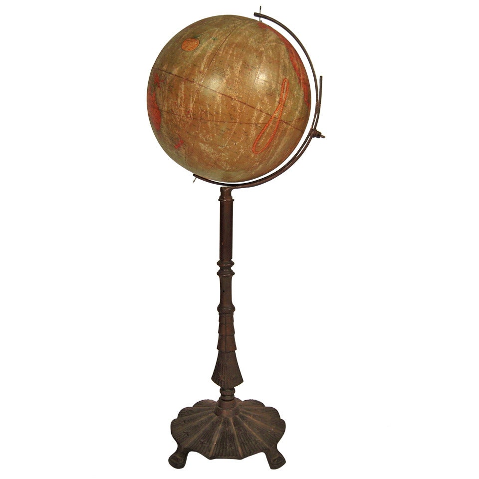 Decorative C. S. Hammond Floor Globe on Iron Stand