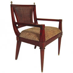 Mid-Century Neoclassical Style Caned Armchair with Pineapple Finials
