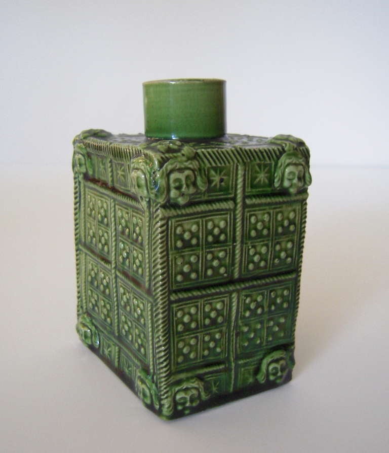 English A Rare, Early  Staffordshire Pottery Green Glazed Tea Caddy