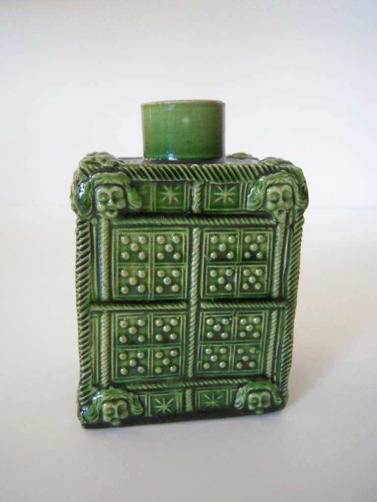 18th Century and Earlier A Rare, Early  Staffordshire Pottery Green Glazed Tea Caddy