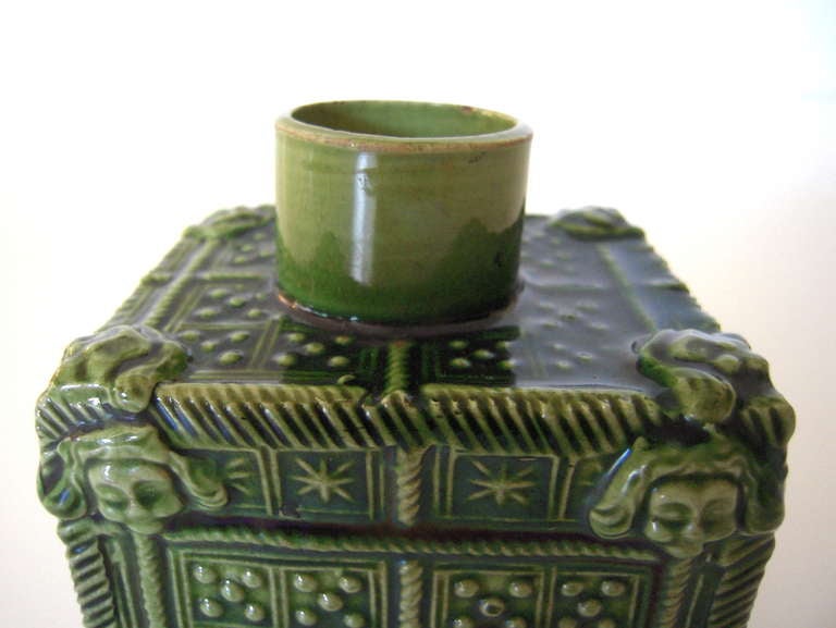 A Rare, Early  Staffordshire Pottery Green Glazed Tea Caddy 3