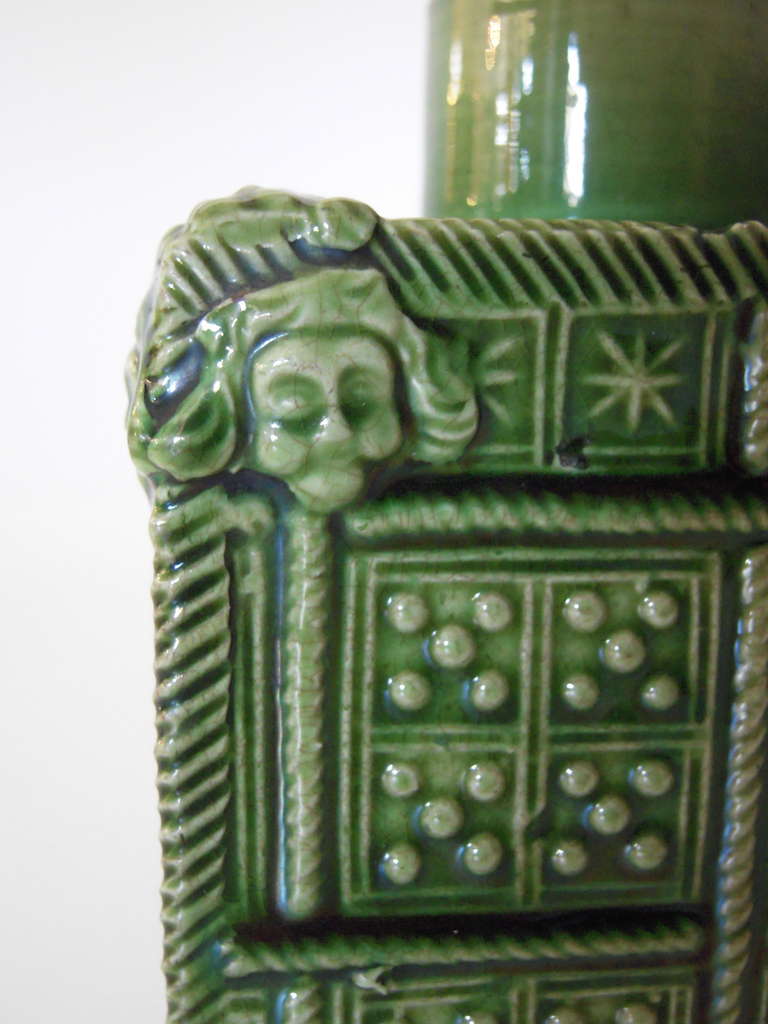 A Rare, Early  Staffordshire Pottery Green Glazed Tea Caddy 1