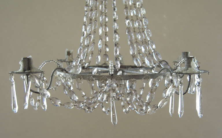 Small Swedish Gustavian Crystal Chandelier In Excellent Condition In Essex, MA