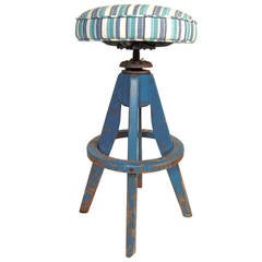 Blue Painted Industrial Swivel Stool, circa 1920s