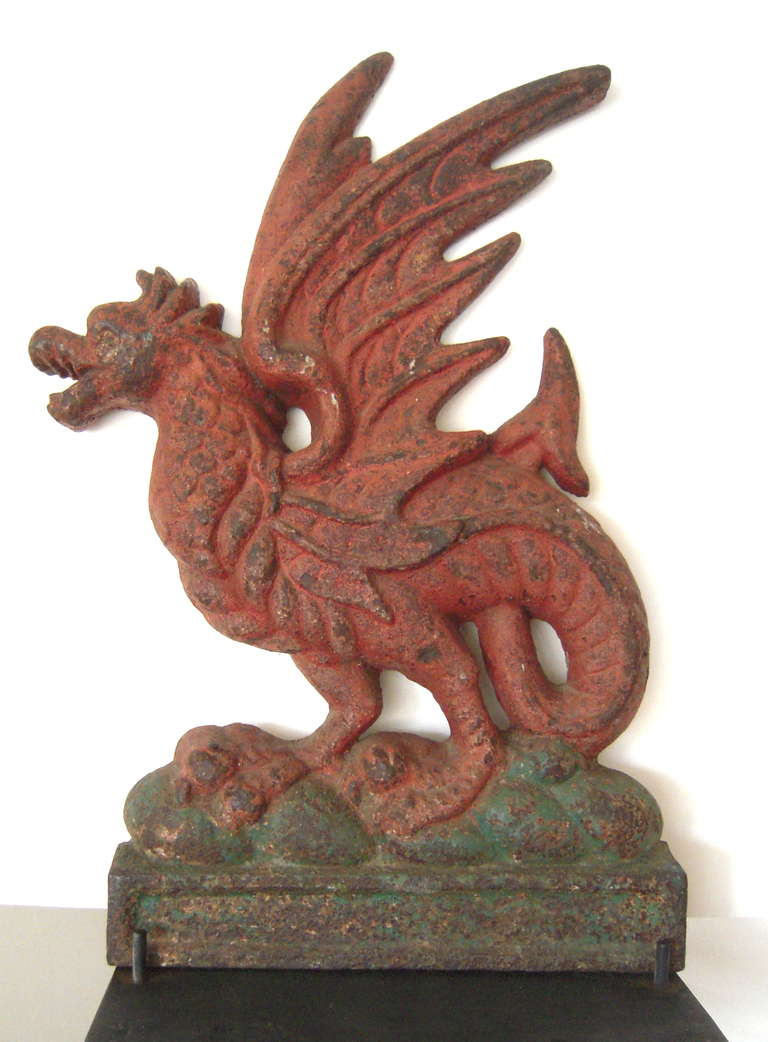 Large 19th Century Painted Cast Iron Welsh Dragon Architectural