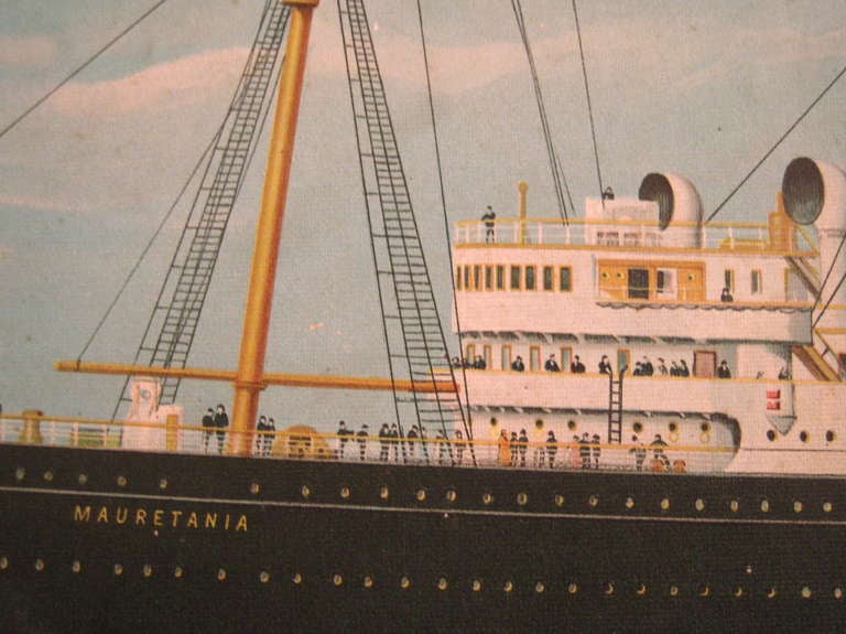 Cunard Mauretania Advertising Print in Original Frame In Fair Condition In Essex, MA