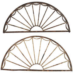 Antique Pair of Federal Style Cast Iron Painted Fanlight Window Frames