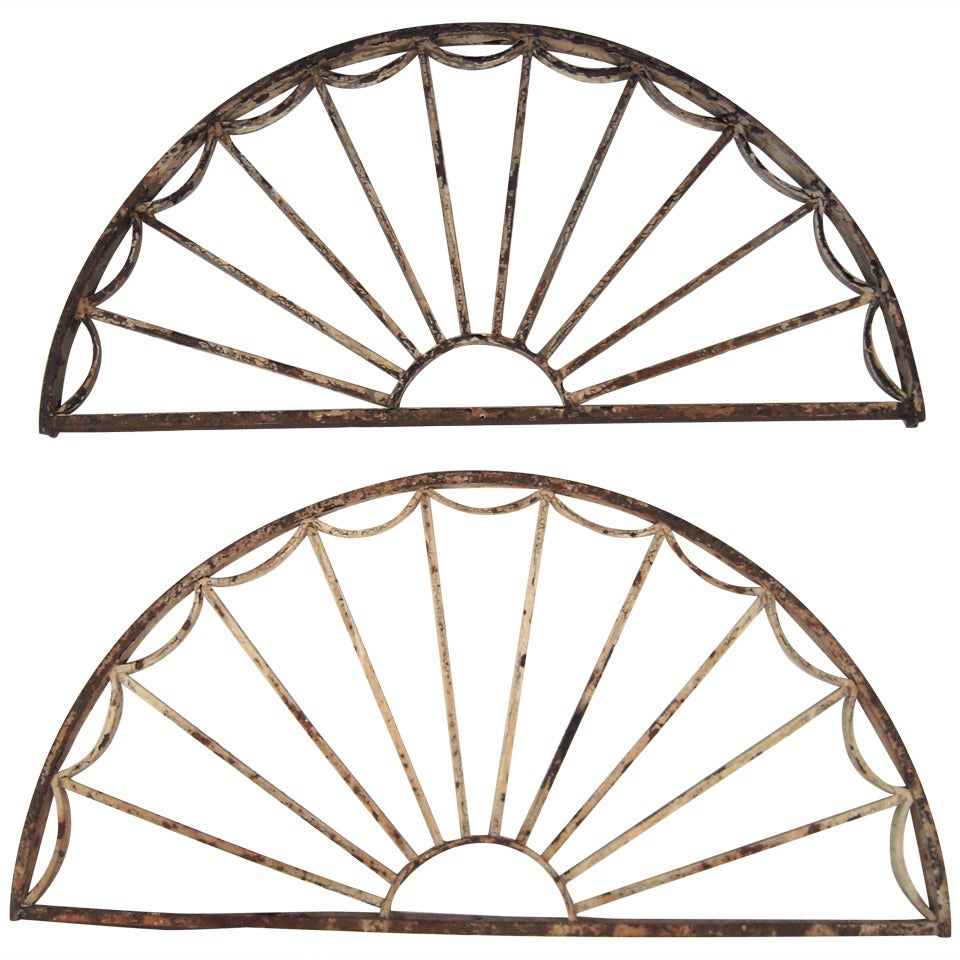 Pair of Federal Style Cast Iron Painted Fanlight Window Frames