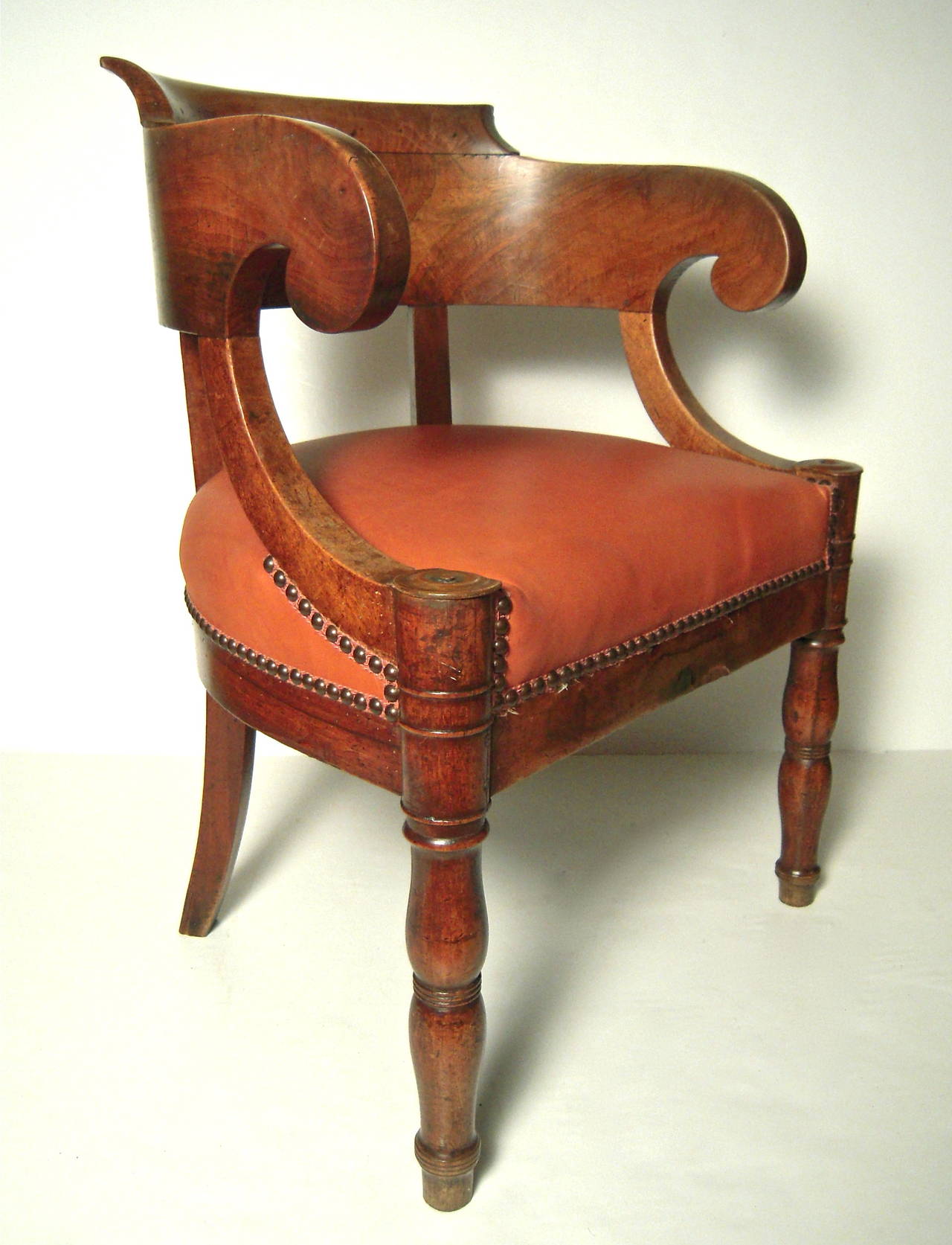 Leather French Empire Arm Chair or Desk Chair