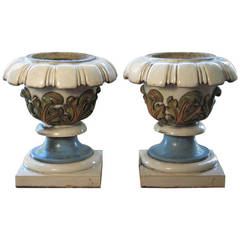 Antique Pair of Beautiful 19th C English Architectural Pottery Urn Planters