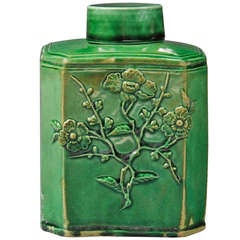 18th Century English Green Glazed Staffordshire Pottery Tea Caddy