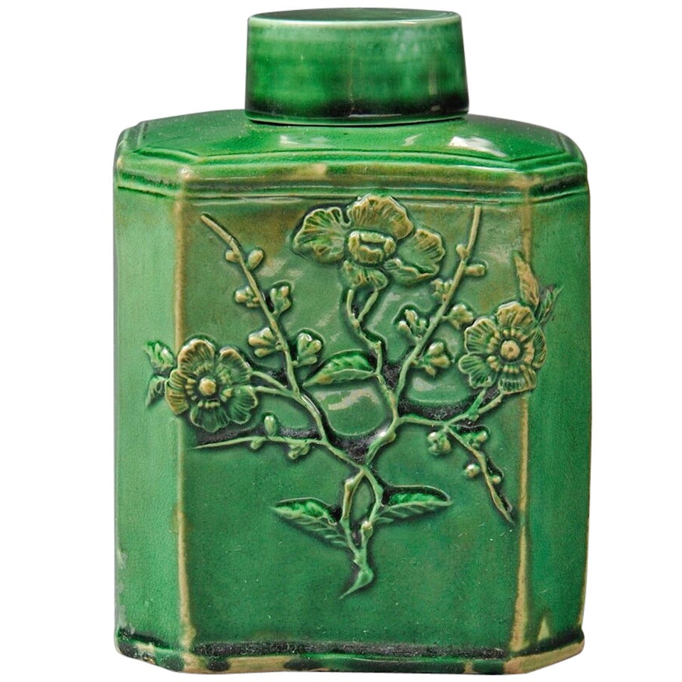 18th Century English Green Glazed Staffordshire Pottery Tea Caddy