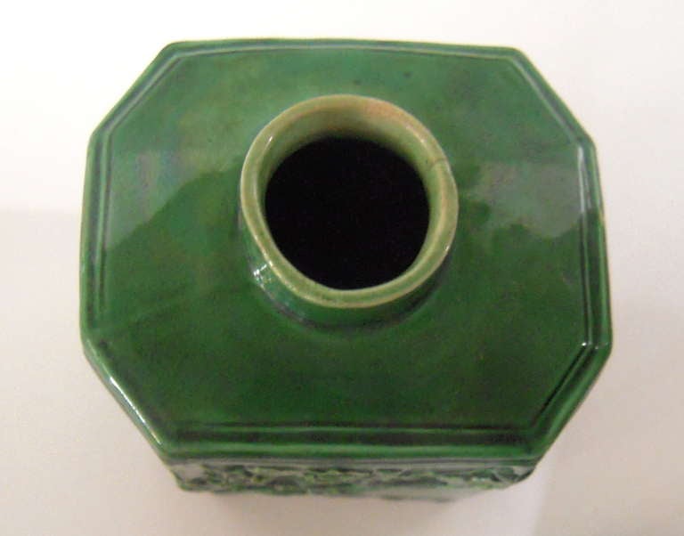 Mid-18th Century 18th Century English Green Glazed Staffordshire Pottery Tea Caddy