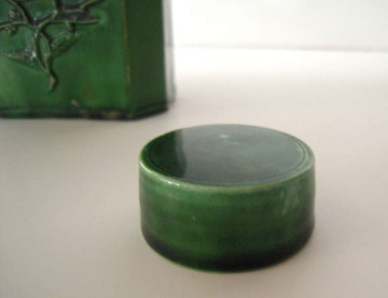 Earthenware 18th Century English Green Glazed Staffordshire Pottery Tea Caddy
