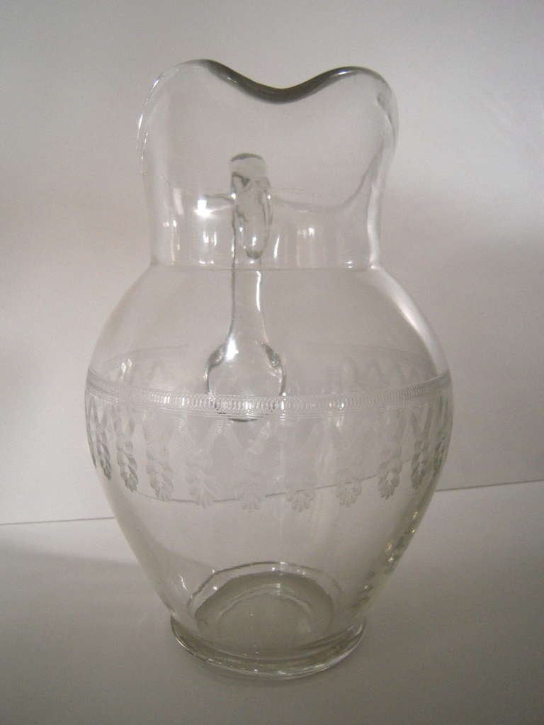 Blown Glass Giant 19th Century Etched Glass Pitcher