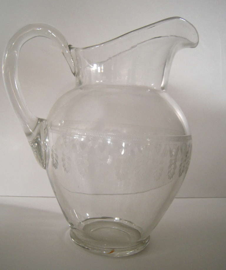 Giant 19th Century Etched Glass Pitcher 1