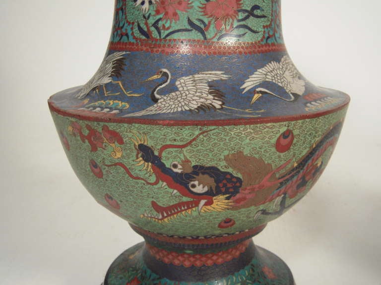 Pair of Large Decorative 19th C Japanese Cloisonné Vases