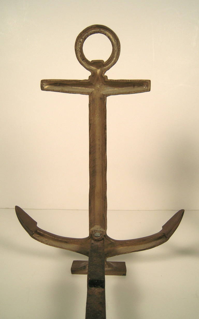 Pair of Brass Anchor Andirons 2