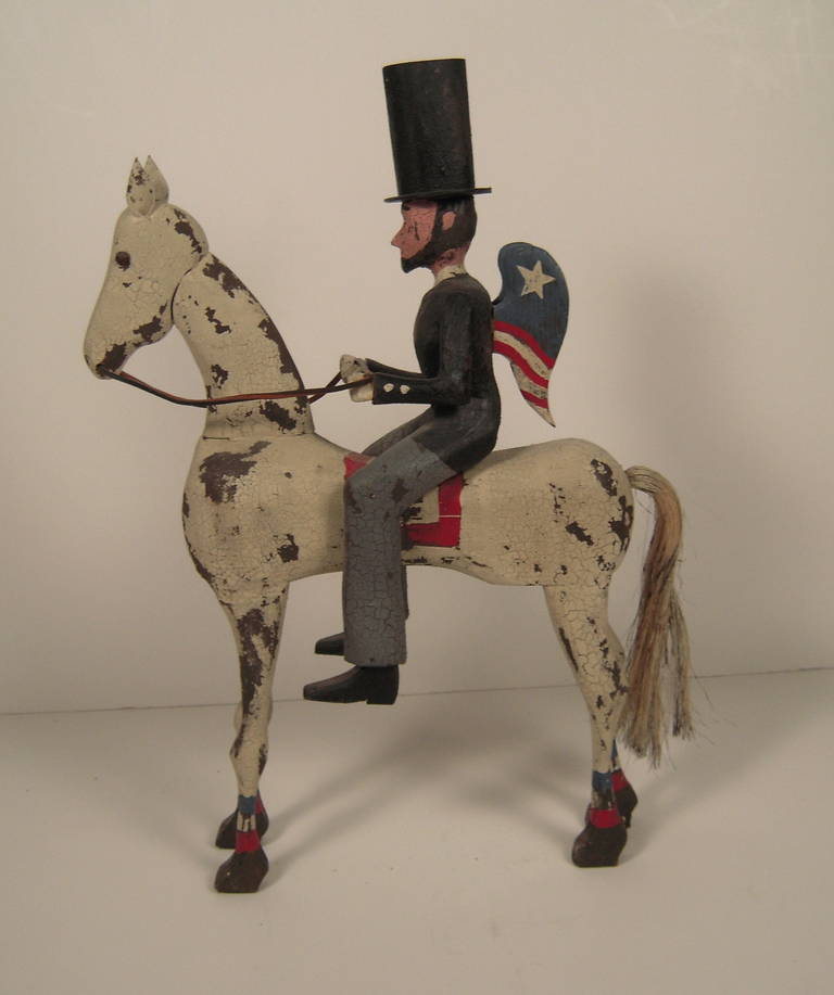 Carved Folk Art Winged Lincoln on Horseback Sculpture