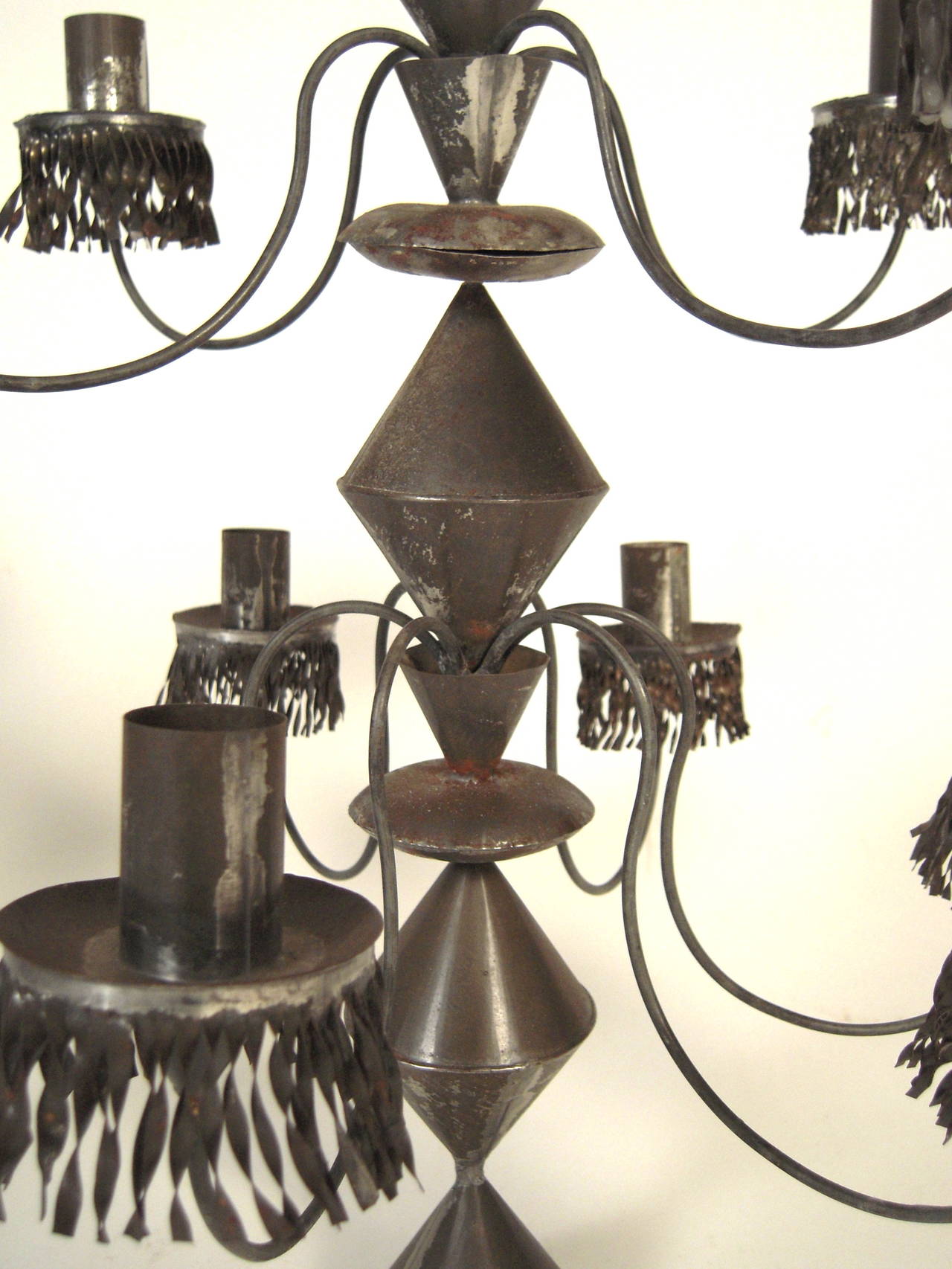 Pair of Mexican Tin Candelabra In Excellent Condition In Essex, MA