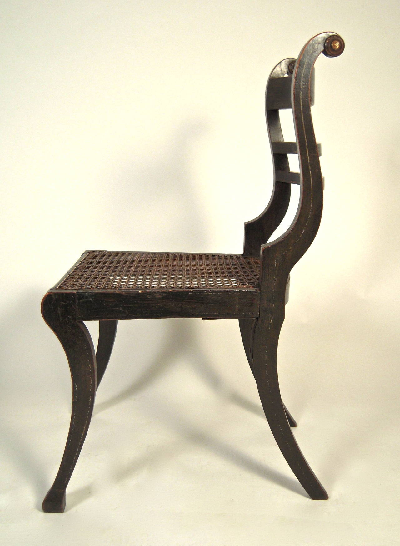 Cane Pair of Sculptural English Regency Period Chairs, circa 1810