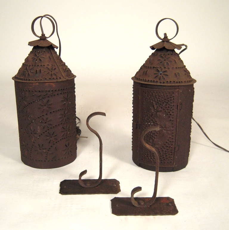 American Pair of Punched Tin Lanterns