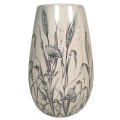 Large Italian Mid Century Hand Painted Pottery Vase