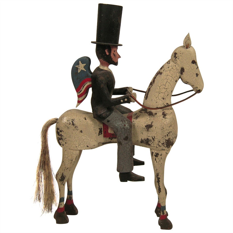 Folk Art Winged Lincoln on Horseback Sculpture