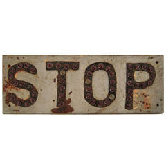 Antique Stop Sign with Amethyst Glass Marble Reflectors