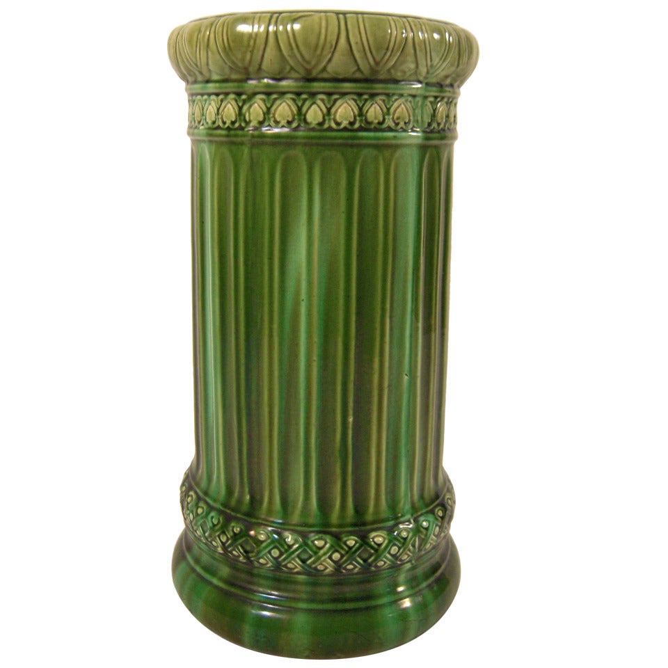 19th Century English Green Glazed Majolica Umbrella Stand