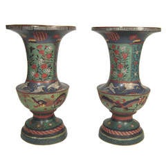 Pair of Large Decorative 19th C Japanese Cloisonné Vases