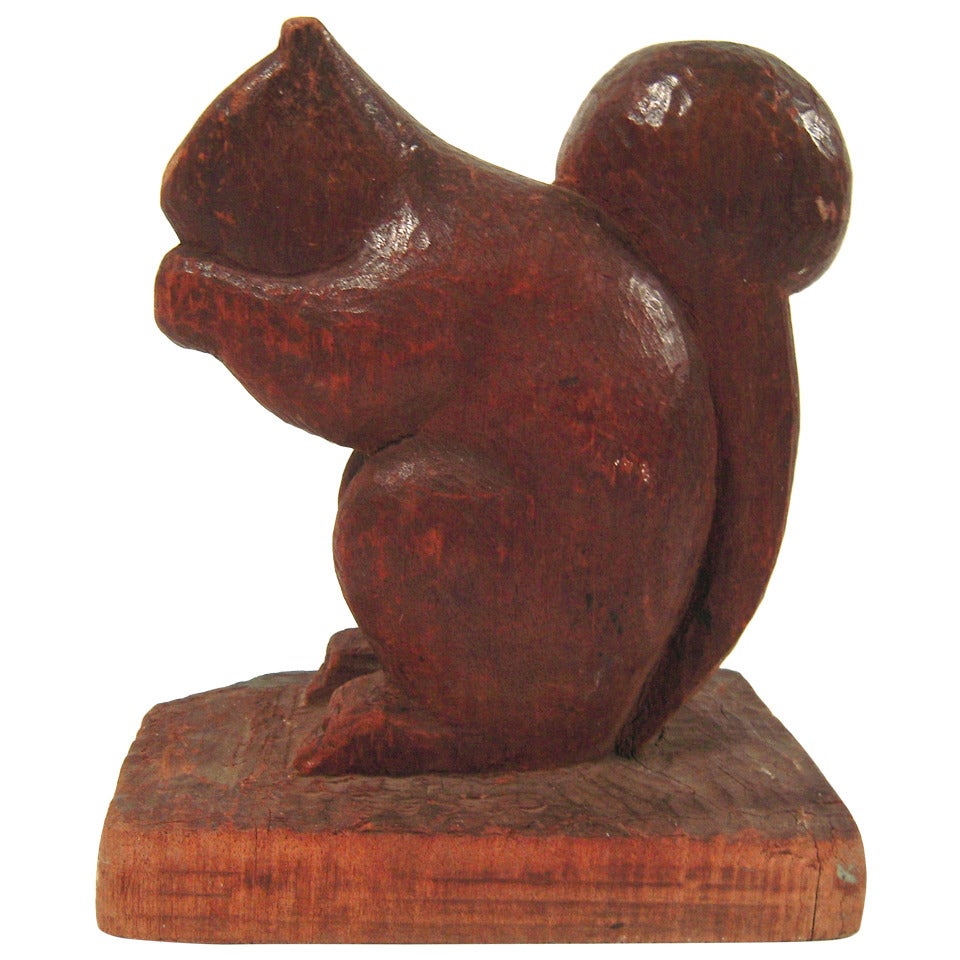 Large Folk Art Carved Wood Squirrel